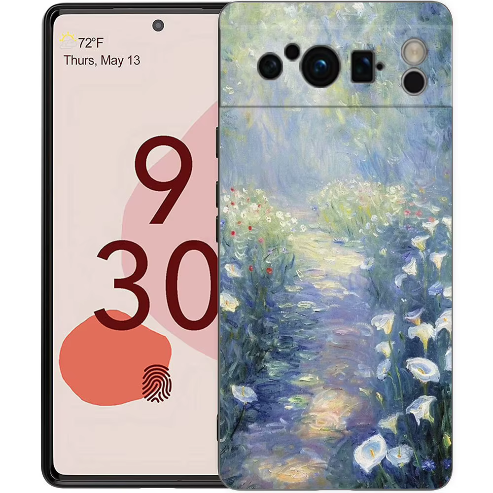 Coque de téléphone en TPU souple avec motif de jardin de Claude Monet pour Google Pixel 10 9 8 7 Pro 9A 8A 7A 6A 6 Pro XL, coque noire
