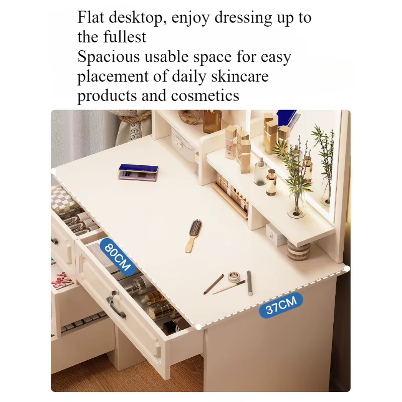 Table de toilette pour petit appartement avec miroir, rangement intégré, table de maquillage, style moderne simple européen, chambre principale