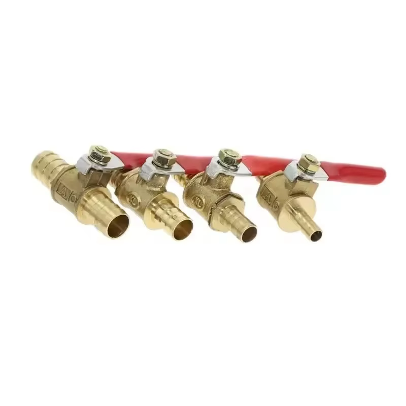Mini vanne à boisseau sphérique en laiton en ligne 1/4 pouce 6mm 8mm 10mm 12mm avec raccord cannelé pour système d'eau, huile, air, gaz, carburant