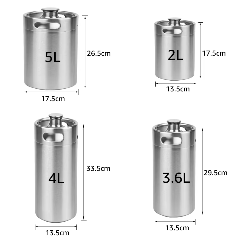 Fût de bière Growler, mini fûts de baril de bière artisanale, récipient portable pour barbecue, fête de brassage, 2L, 3,6 L, 4L, 5L