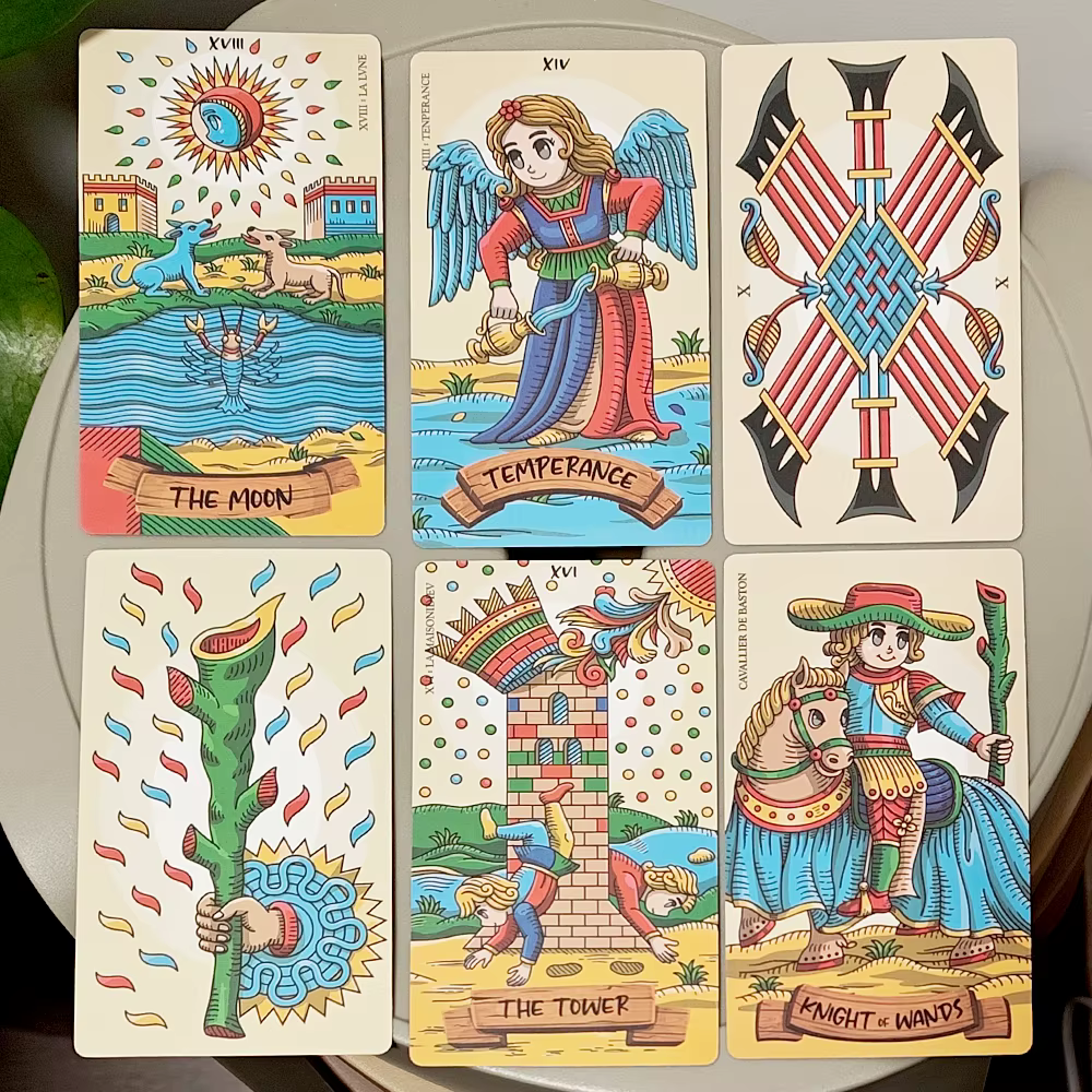 Jeu de tarot Petit de Marseille 12*7cm, 78 cartes de tarot Chibi mignonnes de Marseille dans une boîte rigide, carton doublement gaufré