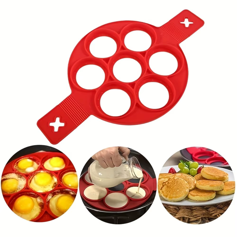 Appareil à crêpes et œufs en silicone antiadhésif, outil de cuisson et de friture facile, mini-cuiseur essentiel de cuisine rouge