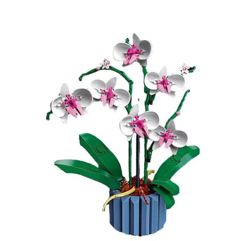 Bouquet de fleurs d'orchidées amusantes, blocs de fleurs, modèle de plante bonsaï, briques, décoration romantique pour la maison, bricolage, cadeau pour enfants, jouet