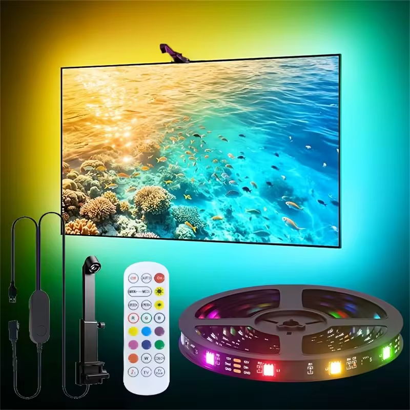 Lumière ambiante pour télévision Led 5V Rgbic Usb, bande lumineuse pour télévision de 55 à 75 pouces, avec synchronisation automatique, caméra
