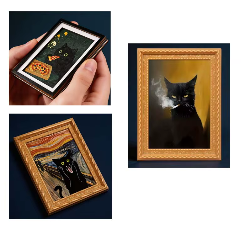 Mini aimant photo avec chat noir, décoration légère pour la maison, idéal pour le réfrigérateur ou les surfaces métalliques, parfait pour l'inspiration quotidienne