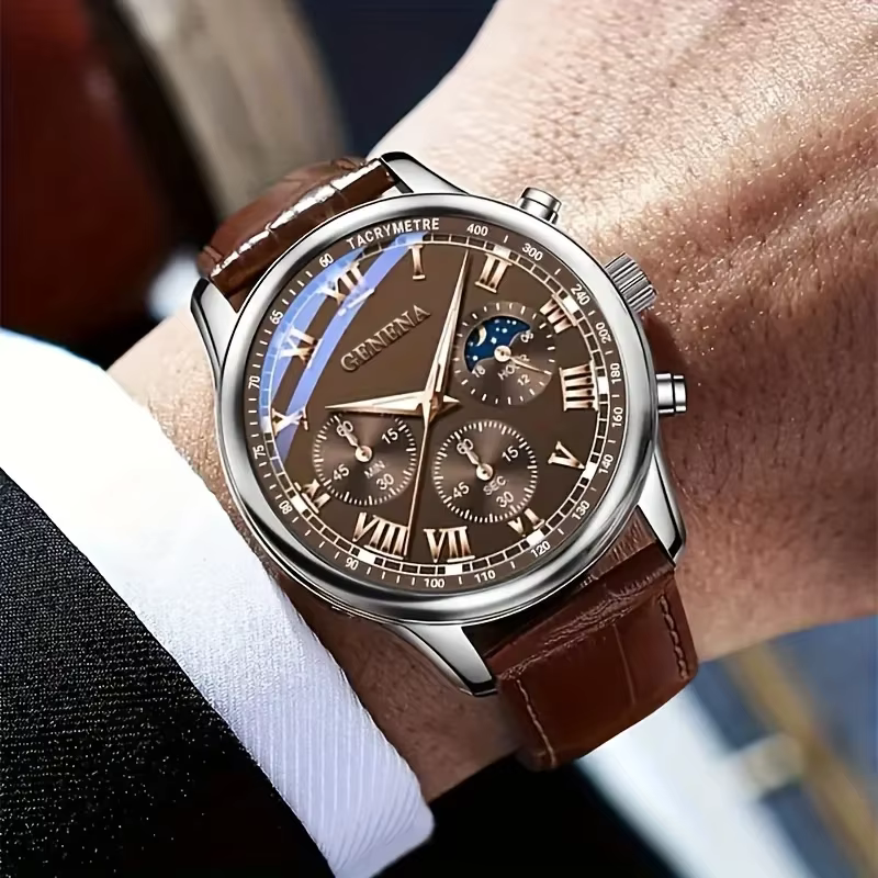 Montres d'affaires de luxe pour hommes, bracelet en cuir, cadran rond, analogique, à Quartz, Reloj Hombre (sans boîte)