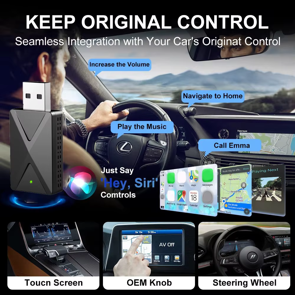 Adaptateur sans fil Mini USB CarPlay pour Android Auto, adapté aux systèmes filaires, mise à niveau facile pour une conduite sans fil