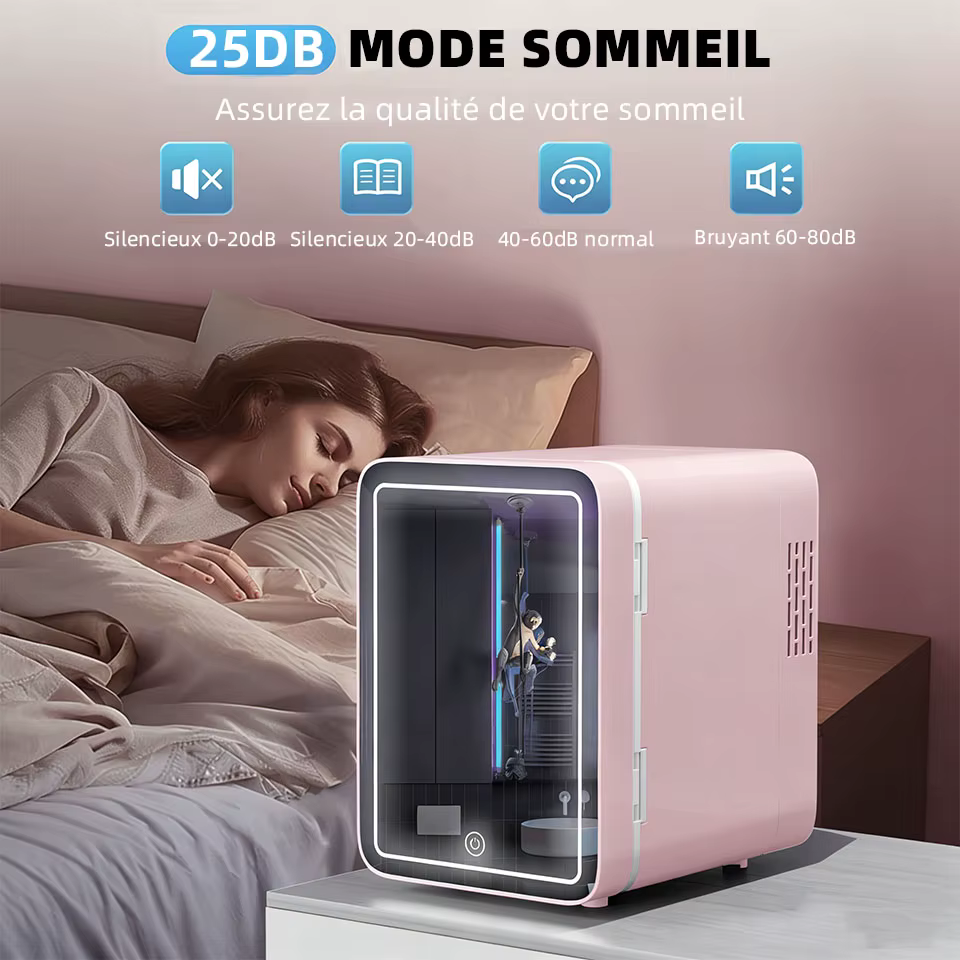 Mini-réfrigérateur de beauté portable avec miroir LED à intensité réglable pour maquillage et cosmétiques, idéal pour chambre, dortoir et voiture 