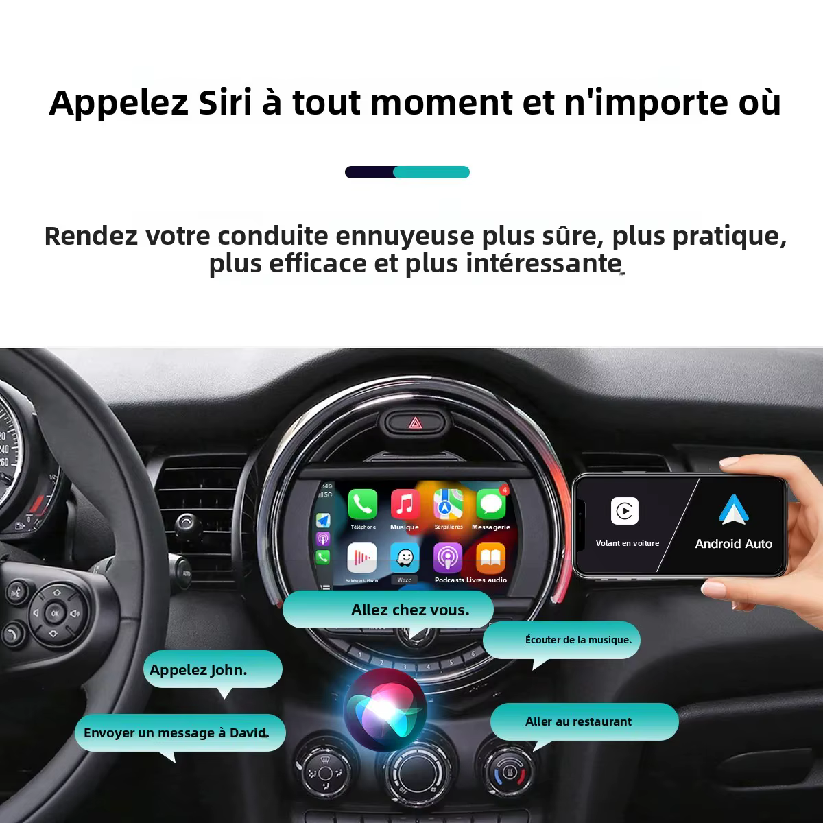 CarPlay sans fil Android Auto pour Mini R55 R56 R57 R58 R59 R60 R61 F54 F55 Clubman Countryman Hardtop John Cooper F56 F57