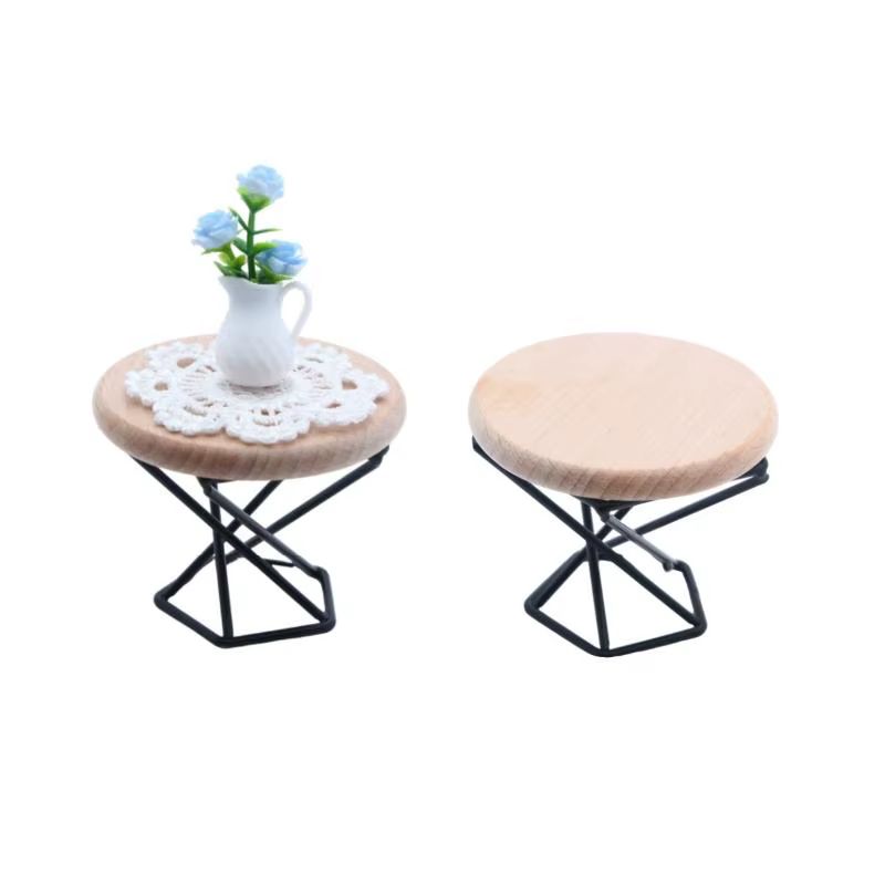 Mini table basse ronde pour maison de poupée, accessoires de meubles avec modèle de vase, ornement réaliste pour scène de décoration DIY