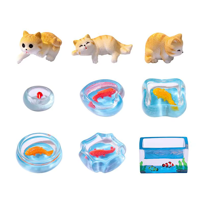 ㈅ Figurines miniatures de chat et de poisson, accessoires de micro-paysage pour maison de poupée, ornements de décoration DIY