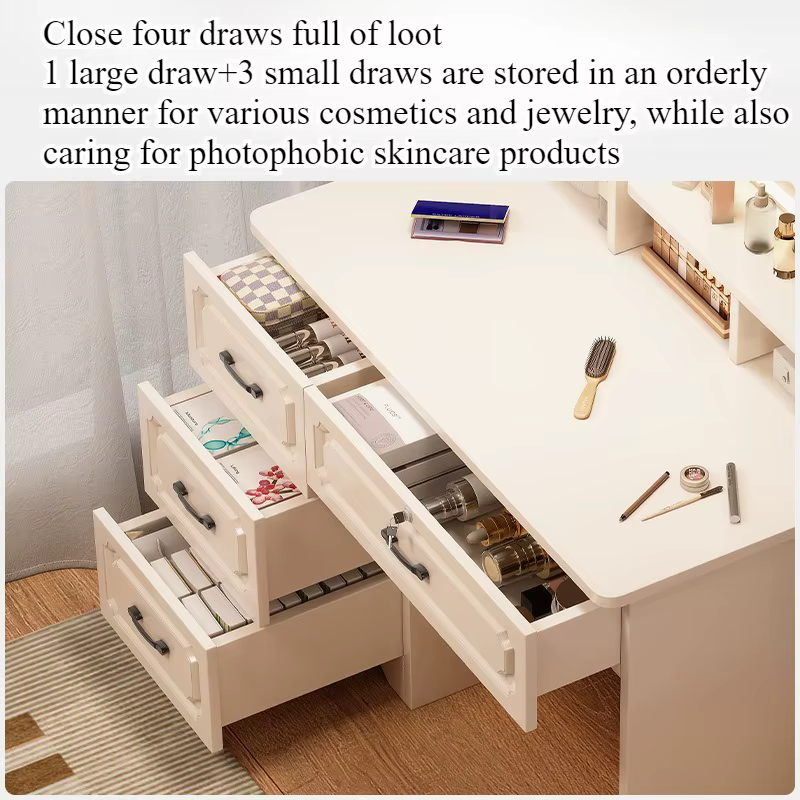 Table de toilette pour petit appartement avec miroir, rangement intégré, table de maquillage, style moderne simple européen, chambre principale