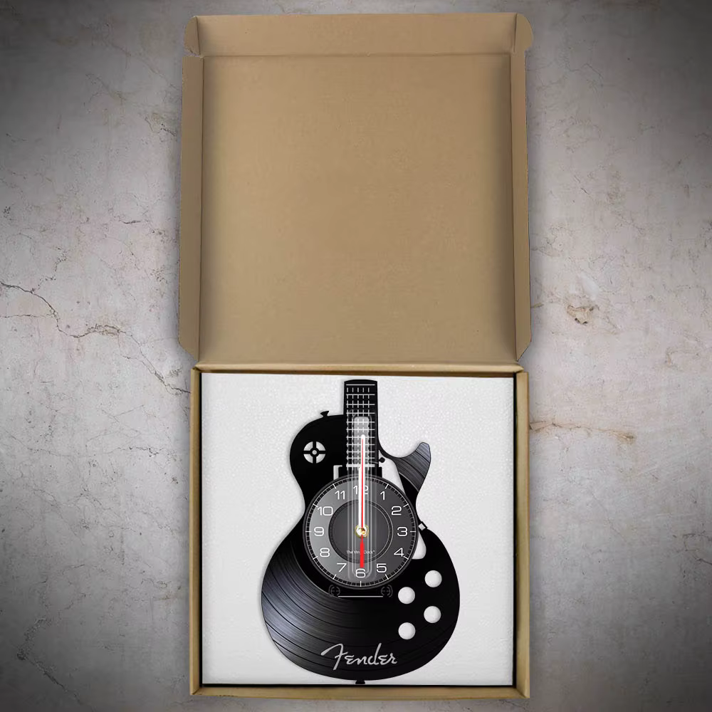 Horloge murale en forme de guitare acoustique, décoration murale pour la maison, instrument de musique, horloge murale en vinyle, cadeau musical Rock N Roll