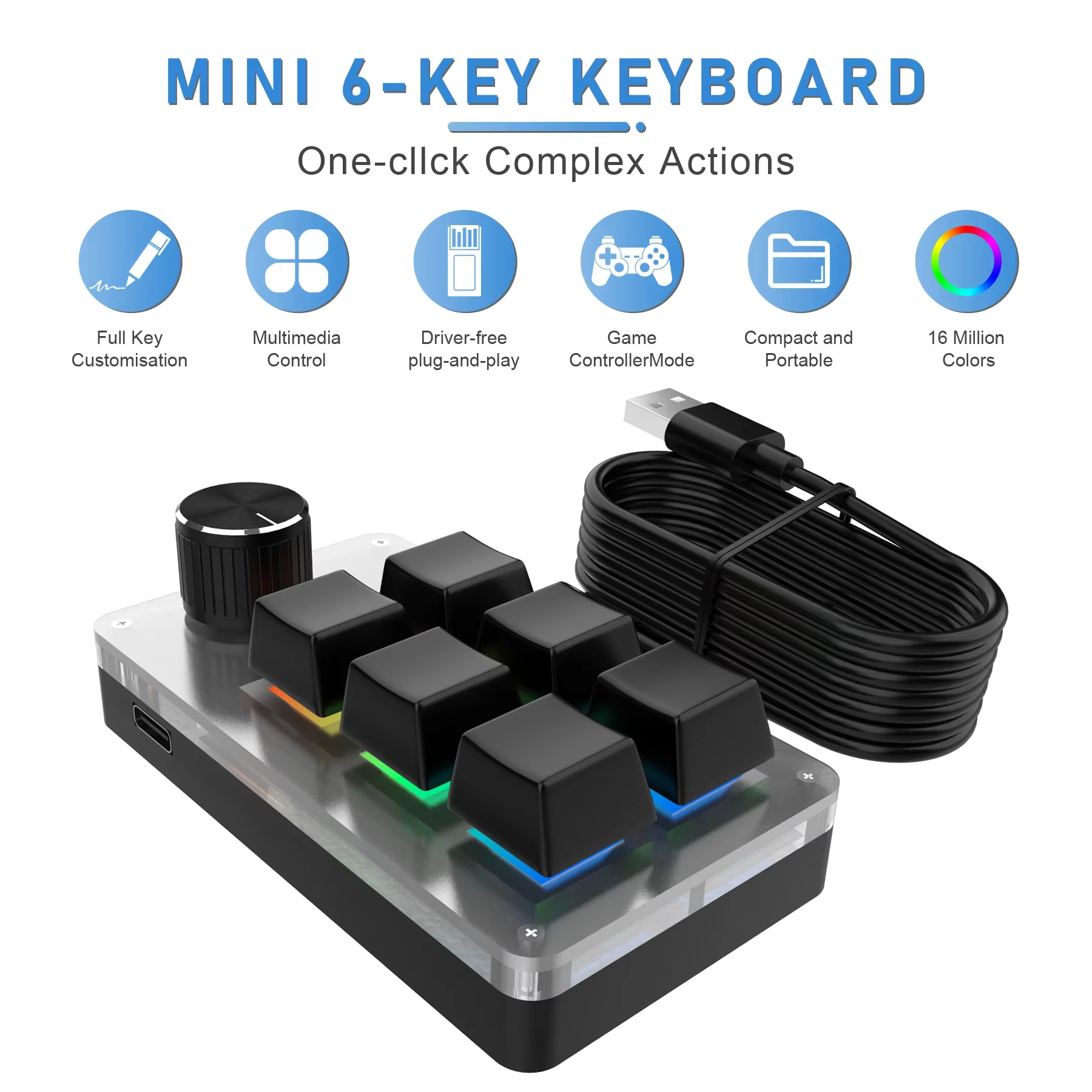6 touches 1 bouton programmation rvb boutons de jeu Macro claviers Mini clavier de programmation personnalisé clavier mécanique USB pour Photoshop