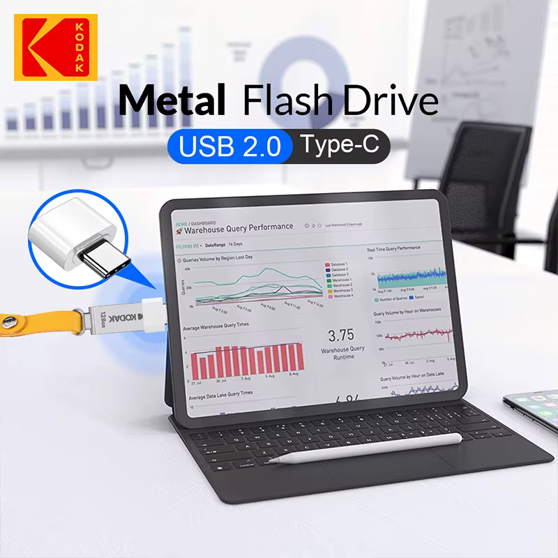 Clés USB KODAK Mini Metal 32 Go 64 Go 100 % originales avec cordon OTG pour clés, lecteur USB 2.0, clé USB pour adaptateur Type-C
