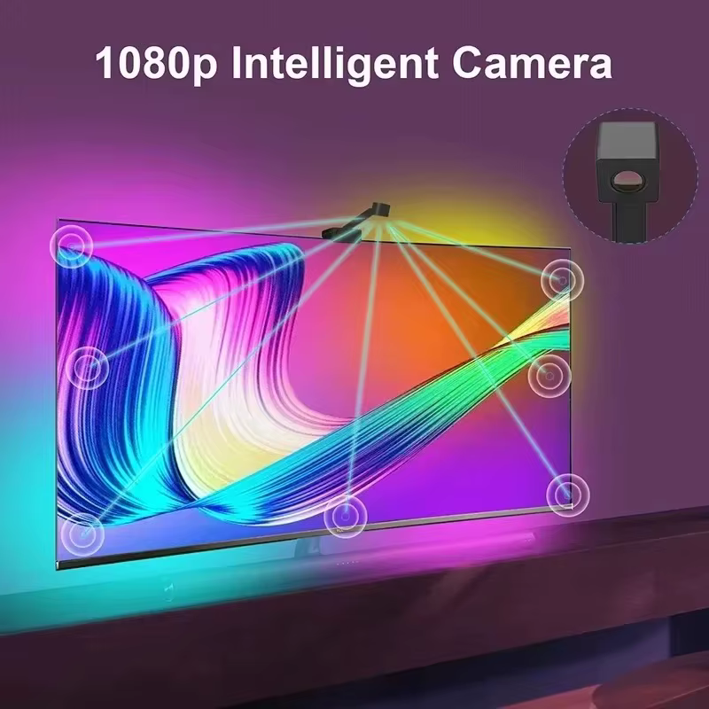 Lumière ambiante pour télévision Led 5V Rgbic Usb, bande lumineuse pour télévision de 55 à 75 pouces, avec synchronisation automatique, caméra