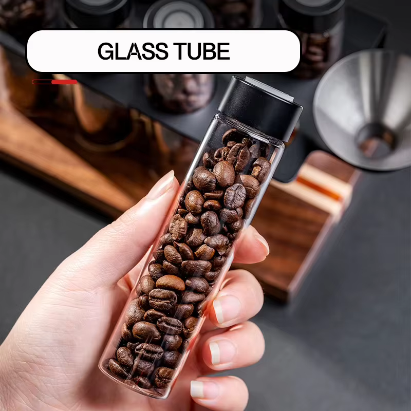 Lot de 8 tubes de conservation portables pour grains de café avec trémie, bocaux hermétiques pour la mise en bouteille et le stockage des grains de café, accessoires de café avec valve d'échappement, 