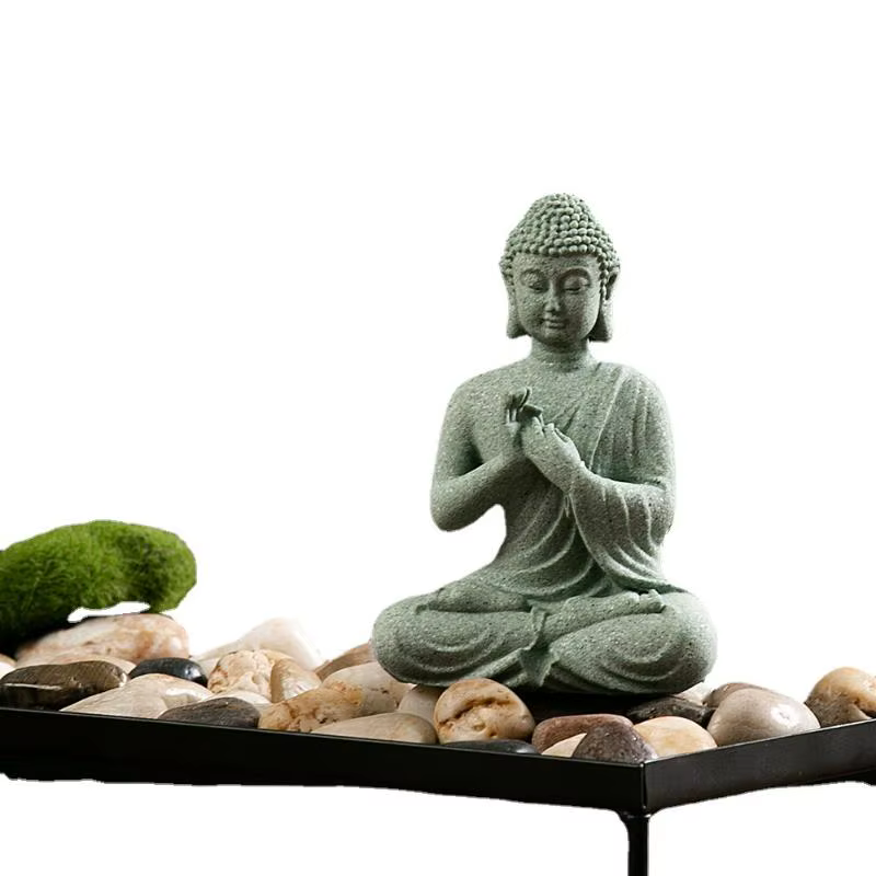 Mini Figurine bouddhiste, décor de bureau, maison Zen, grès vert, ornement thaïlandais, Statue de jardin de bouddha, décor d'aquarium