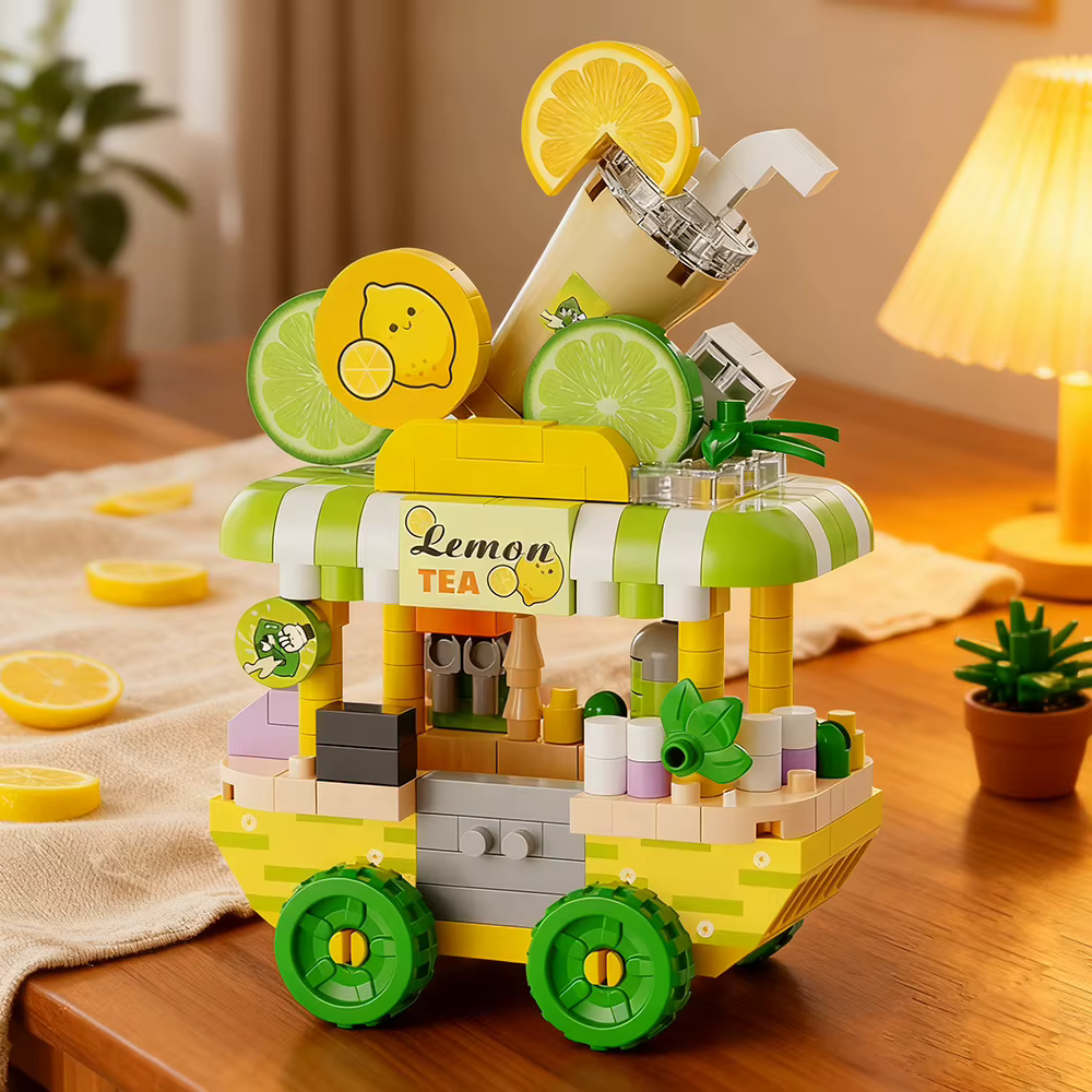 Mini-chariots alimentaires pour enfants, modèles de chariots de vente ambulante, briques de construction, jeu d'imitation mignon, puzzle, chariot à collations pour filles, jouet boutique de takoyaki