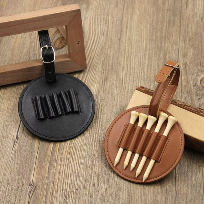 Accessoires de golf : Sac de rangement portable pour tees de golf en cuir PU, avec trous de rangement pour tees en bois, fixation facile sur ceinture, pour hommes et femmes
