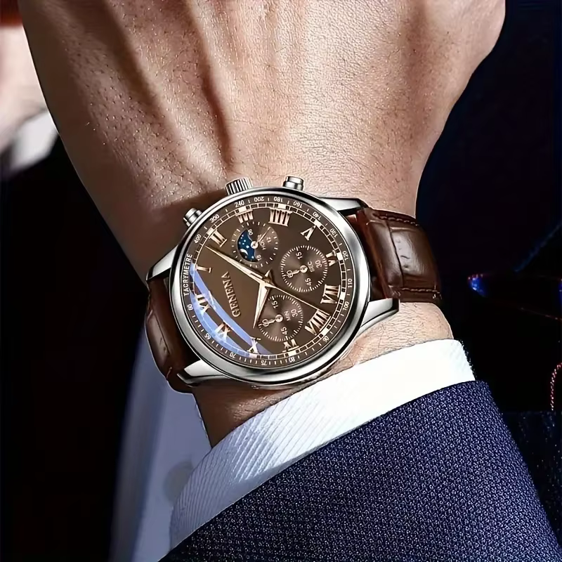 Montres d'affaires de luxe pour hommes, bracelet en cuir, cadran rond, analogique, à Quartz, Reloj Hombre (sans boîte)