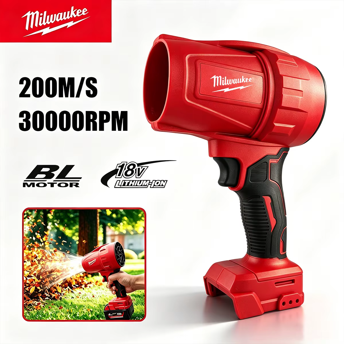 Souffleur sans fil Milwaukee 700W 30000RPM avec moteur sans balais, souffleur de feuilles pour le déneigement et le nettoyage de la poussière, outil à vitesse variable (outil seul)