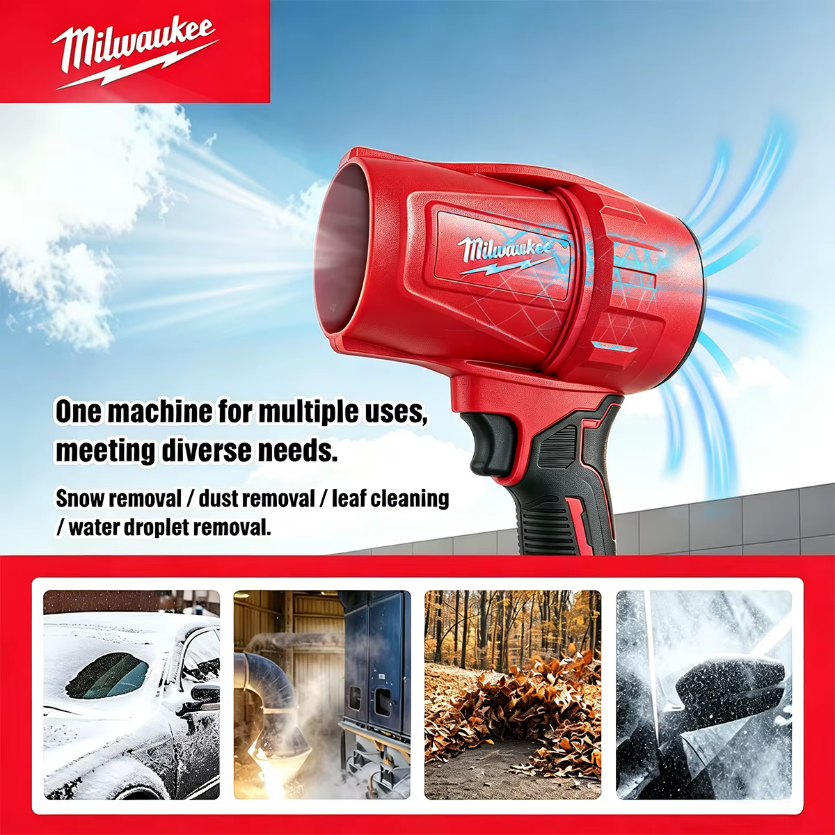 Souffleur sans fil Milwaukee 700W 30000RPM avec moteur sans balais, souffleur de feuilles pour le déneigement et le nettoyage de la poussière, outil à vitesse variable (outil seul)