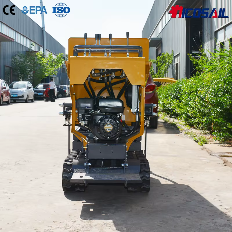 Mini-dumper tout-terrain 500 kg avec logo personnalisé, certification CE, levage hydraulique, chenilles en caoutchouc