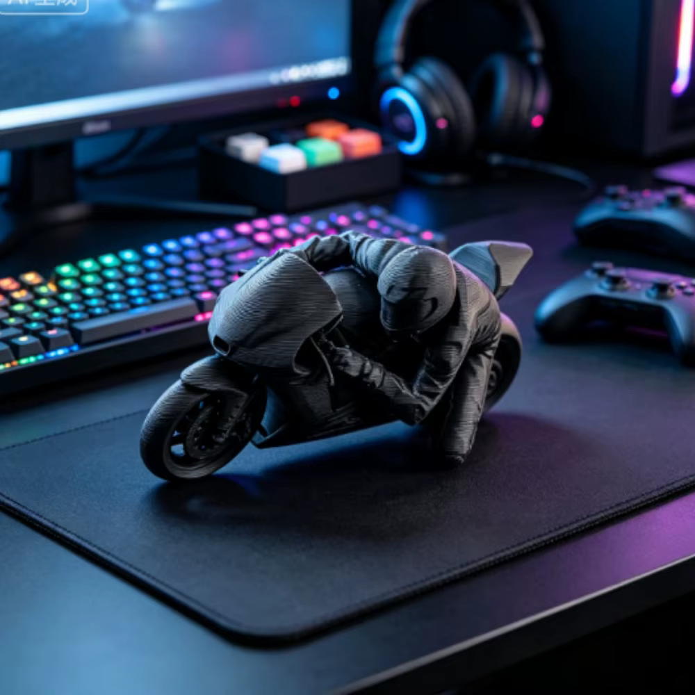 Figurine de motard de moto de course miniature cool, imprimée en 3D, ornement de bureau, décoration de bureau de jeu de course de moto, décoration d'étagère, modèle DIY, cadeaux