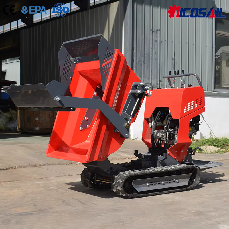 Mini-dumper sur chenilles de 500 kg pour jardin, avec logo personnalisé, chenilles en caoutchouc, levage hydraulique, pour la ferme