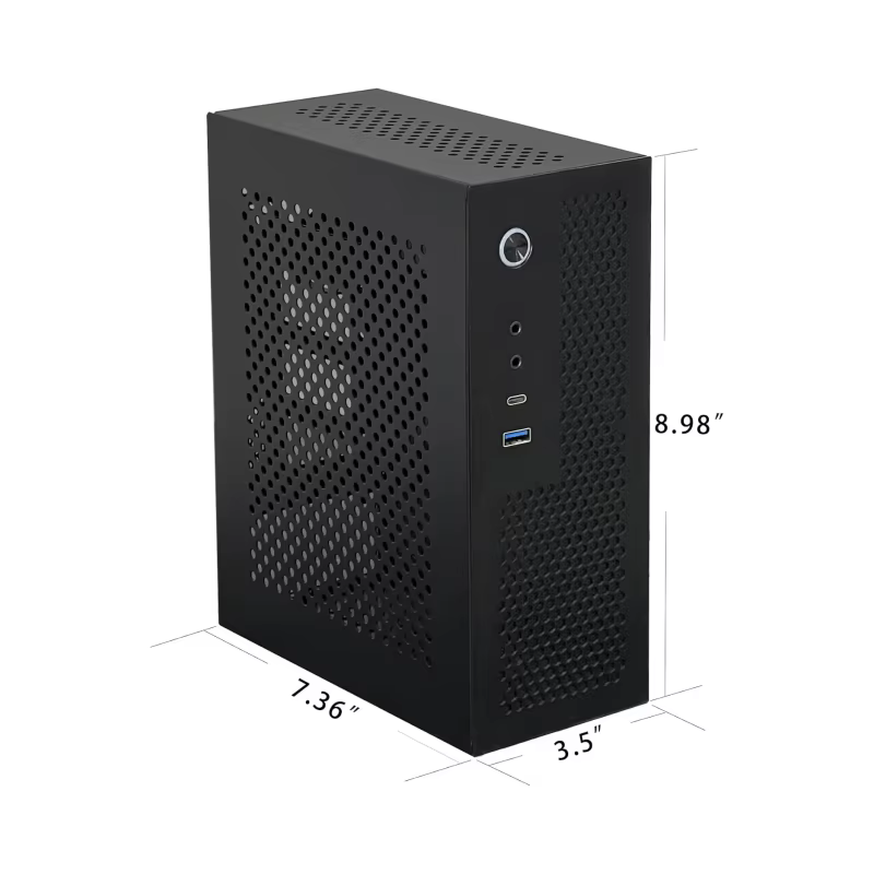 Mini boîtier d'ordinateur ITX pour châssis de bureau Typec (10g) + USB3.0 noir Mini-ITX 0.8mm SPCC boîtier d'ordinateur de bureau adapté à Flex PSU