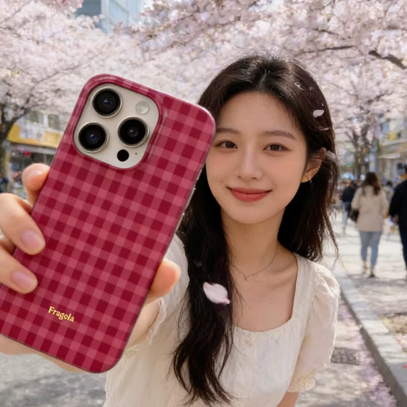 Coque Ins Rétro Minimaliste à Motif Carreaux Rose Rouge pour iPhone 11 13 14 15 16 17 Pro Max 12 Mini 7 8 Plus AIR XXS XR Y2K
