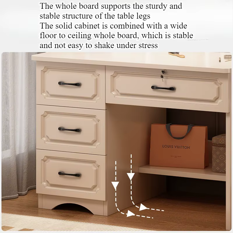 Table de toilette pour petit appartement avec miroir, rangement intégré, table de maquillage, style moderne simple européen, chambre principale