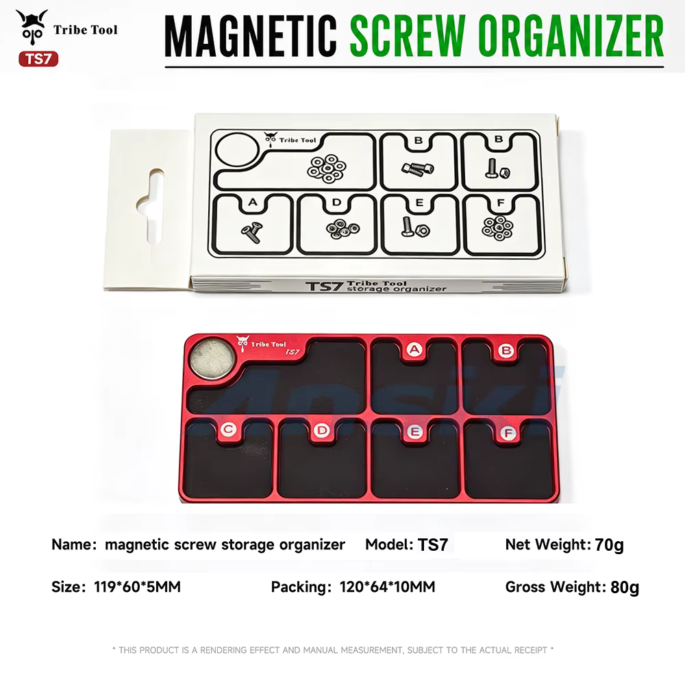 Organisateur de vis magnétique TS7 en alliage d'aluminium, plateau de rangement magnétique ultra-fin pour la réparation de téléphones, ordinateurs portables et électronique, bricolage