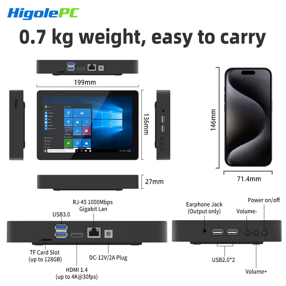 Higole F3APL 8 ''Mini PC sans ventilateur Intel J3455 Windows 10 WiFi5 4GB 64GB 2340mAh avec écran 4K ordinateur portable ordinateur de bureau Mini ordinateurs