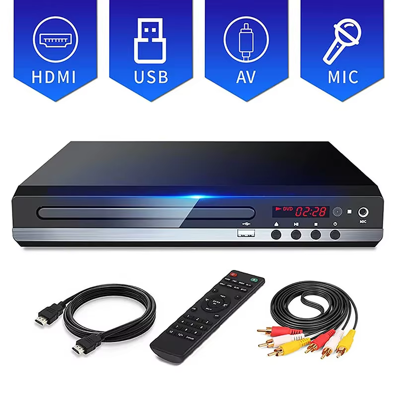 Lecteur DVD haute définition 1080P, boîtier de lecteur DVD domestique pour TV, toutes régions, lecteur de disques CD DVD gratuit, sortie AV, port micro intégré
