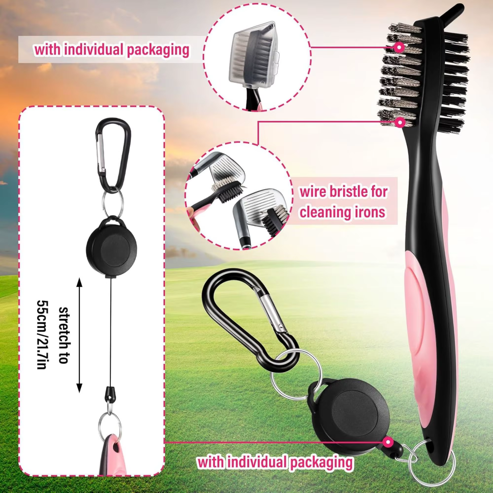 Kit d'accessoires de golf 10 pièces, comprenant un sac à balles de golf avec crochet, une serviette, des tees, un marqueur de balle magnétique, un outil de réparation de divots et une brosse de nettoy