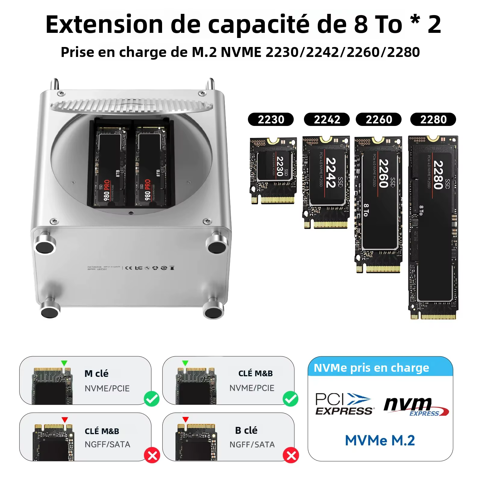 Station d'accueil USB-C Acasis 40 Gbit/s pour Mac Mini M4/M4 Pro, 4K/144 Hz, lecteurs TF/SD 4.0 et double emplacement M.2 NVMe, stockage 16 To, PD65W pour hôte