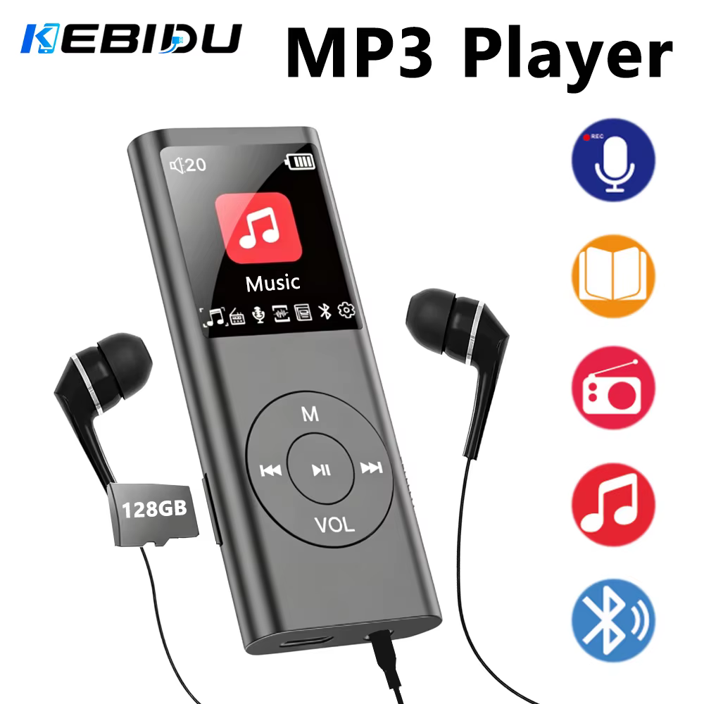 Lecteur MP3 Mini KEBIDU Portable avec Écran IPS HD, Radio FM, E-Books, Enregistrement, Musique HiFi Sans Perte, Bluetooth