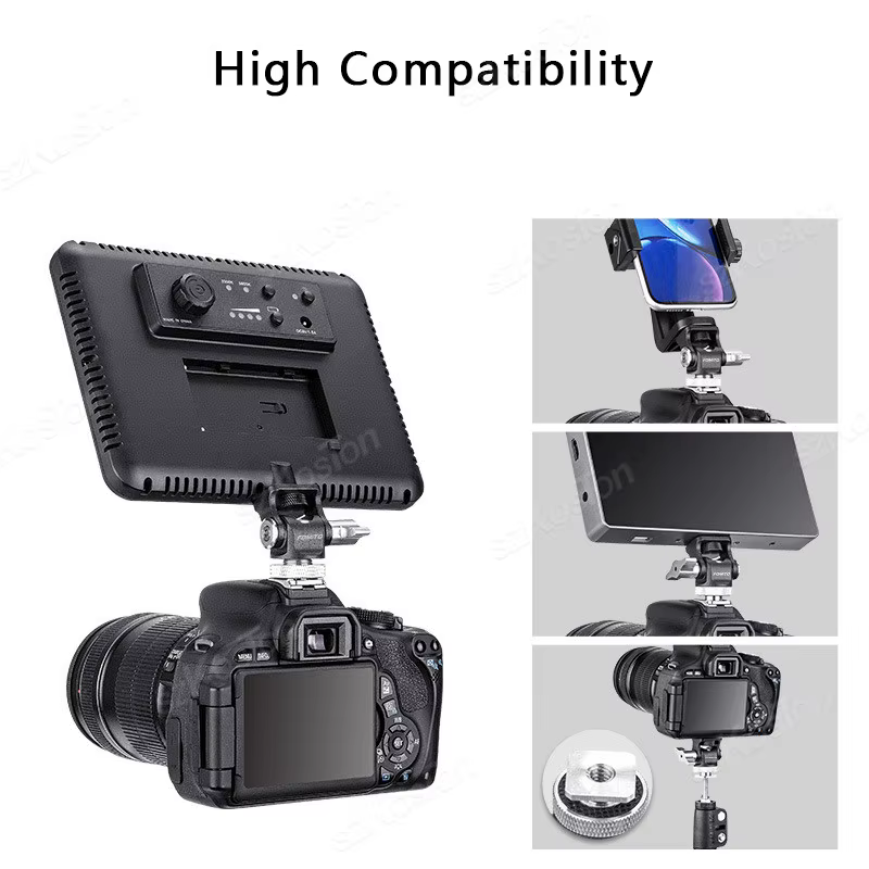 Tête de trépied avec sabot froid, mini support de moniteur, adaptateur de montage, percussion et inclinaison réglables pour flash, microphone, lumière d'appoint
