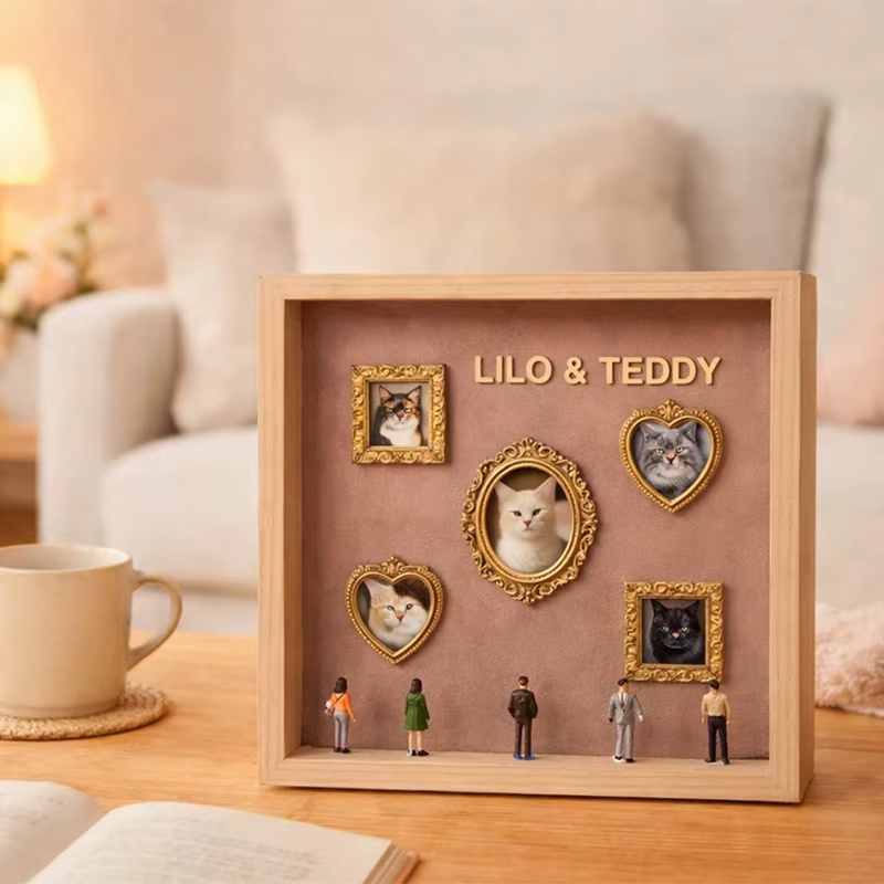 Mini-musée en Bois avec Silhouettes et Figurines Miniatures – Cadre Photo Boîte à Ombre – Cadeau Commémoratif – Décoration d'Intérieur