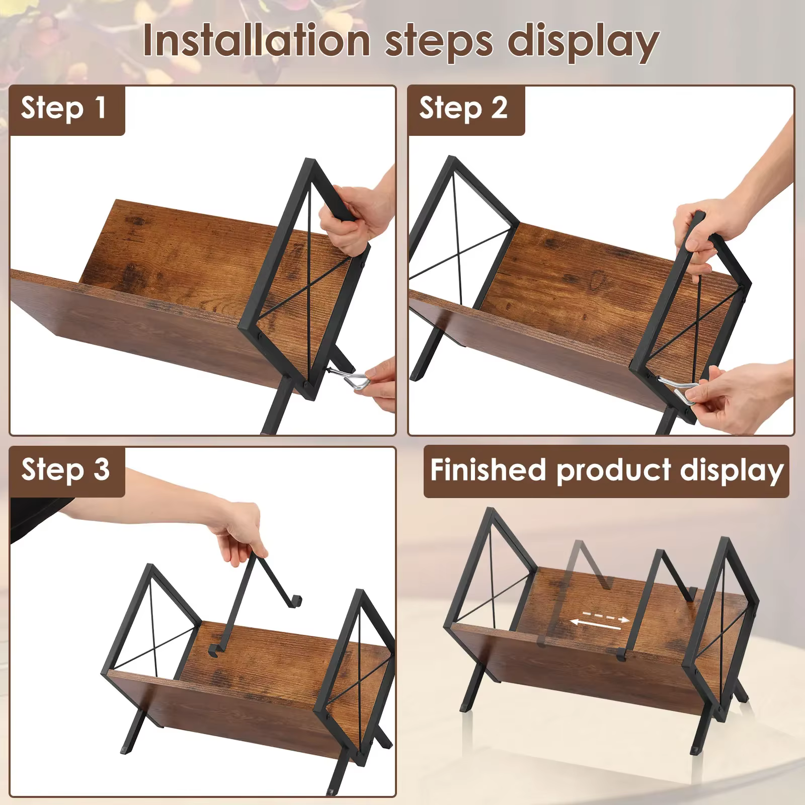 Support de rangement pour disques vinyles, support de rangement de bureau en bois et métal avec séparateur réglable, support décoratif pour disques vinyles, support d'album