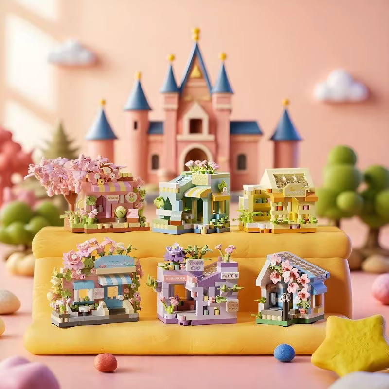 Mini kit de blocs de construction de paysage urbain, boutique de fleurs, maison de restauration, décoration intérieure, briques d'assemblage pour filles, modèle de jouet éducatif pour enfants