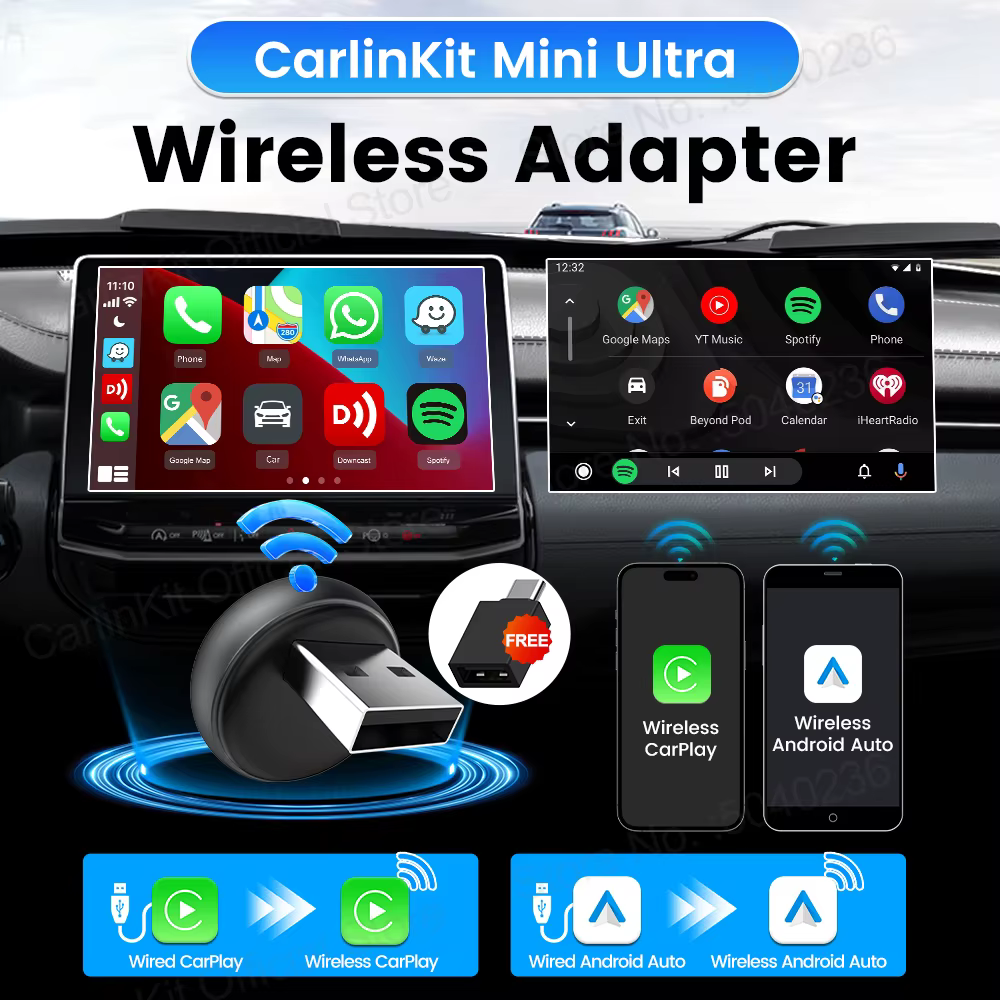 Mini Ultra 3 CarlinKit 5.0 sans fil Android Auto CarPlay adaptateur sans fil WiFi BLE connexion automatique OTA mise à niveau Mini boîte de voiture intelligente