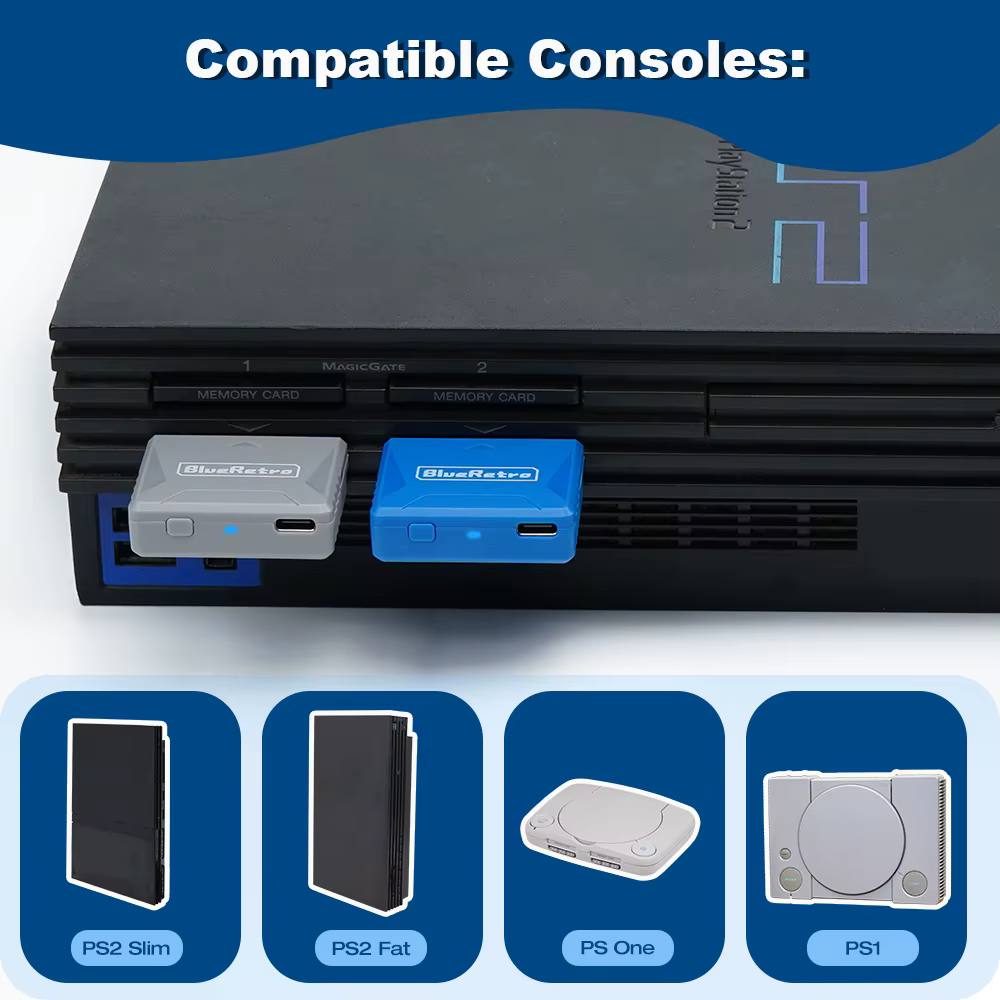 RetroScaler Mini adaptateur récepteur Blueretro pour PS1 PS One PS2 Compatible avec 8bitdo PS4 PS5 Xbox série X contrôleur sans fil