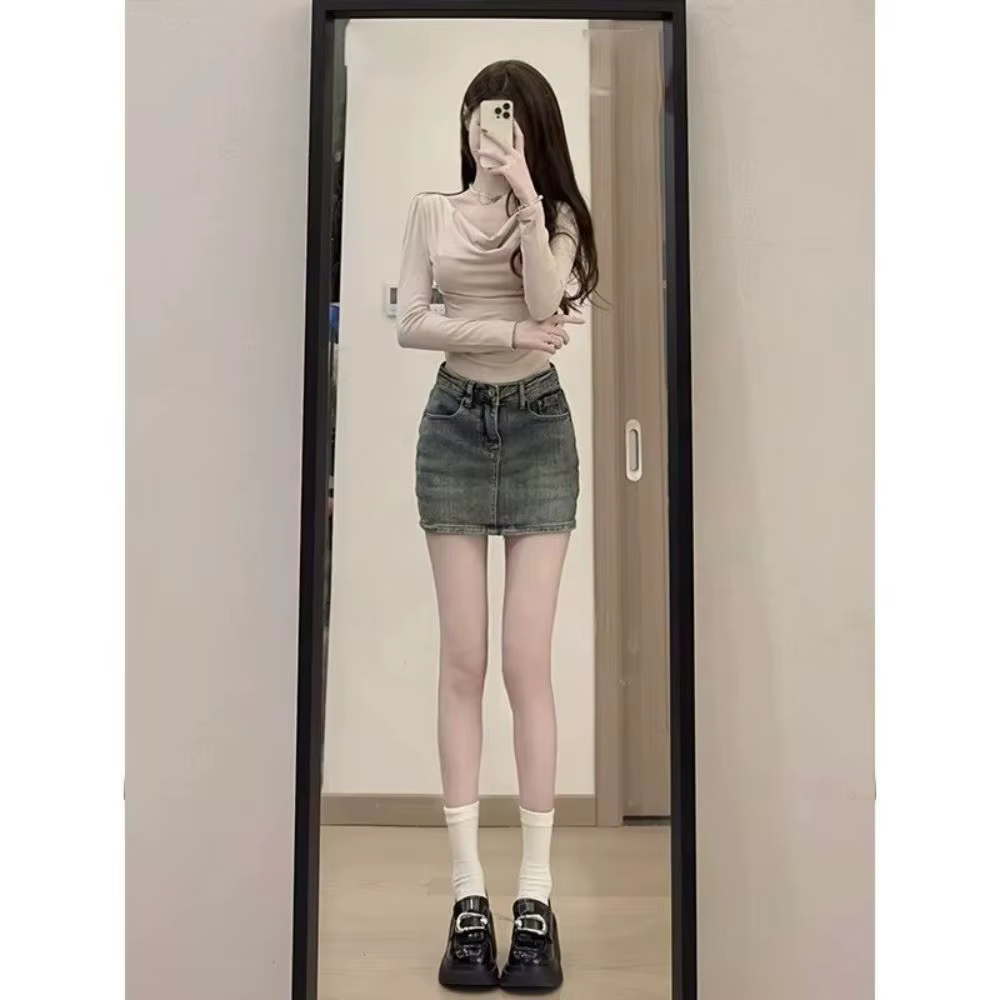 Mode taille haute Mini jupe a-ligne rétro Jean jupe coupe ajustée décontracté jupe courte femmes