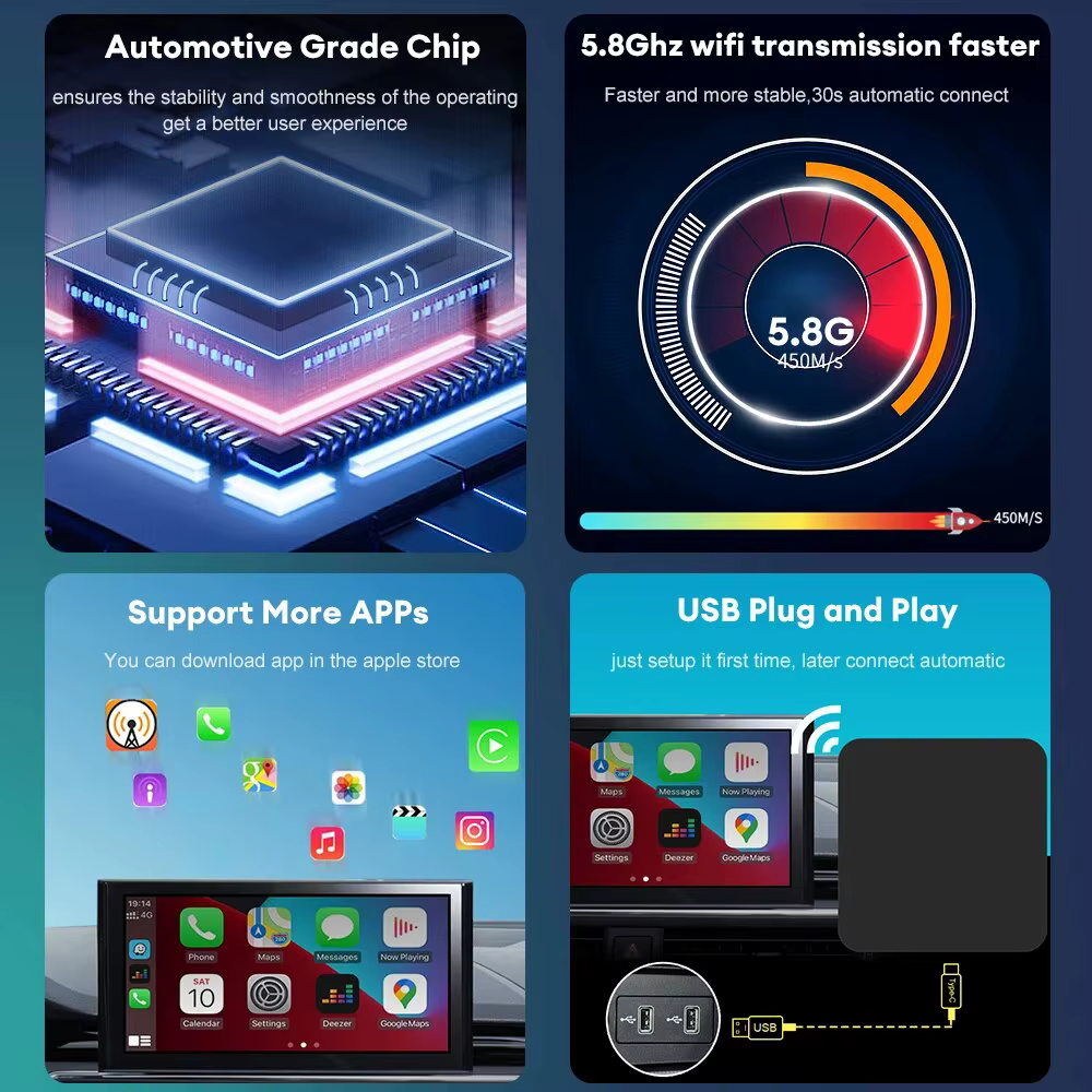 Mini Carplay et boîte automatique Dongle filaire à sans fil, Audi, Toyota, Mazda, Nissan, Chevrolet, Suzuki, Subaru, Kia, Ford, Opel, Skoda, Hyundai