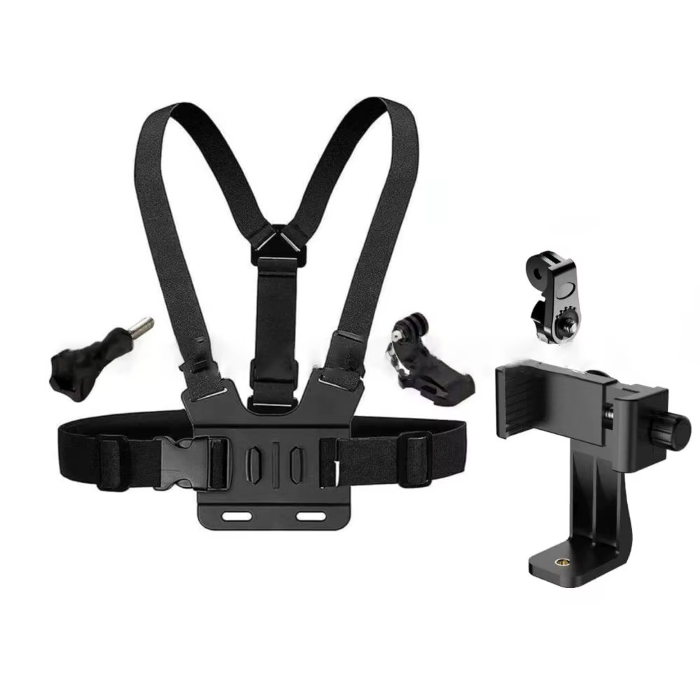 Support de téléphone réglable noir avec sangle de poitrine, accessoire de fixation pour téléphone portable pour les sports de plein air