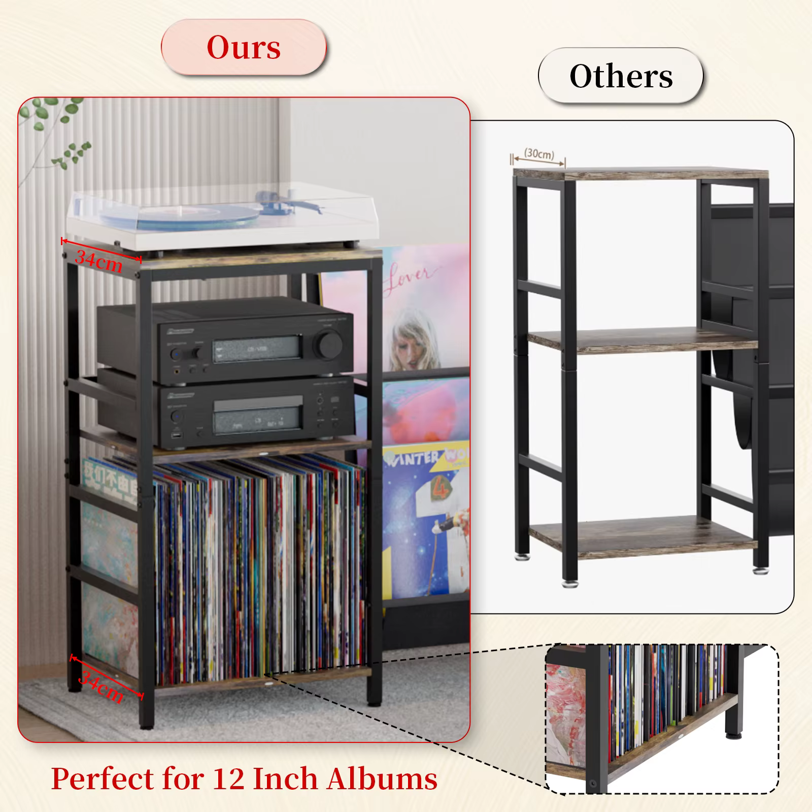 Support de Table de rangement pour disques vinyles, présentoir LP, armoire organisée multifonction, étagère sur pied en métal et bois, support de rangement