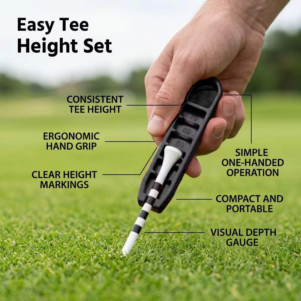 Accessoires de golf : Outil de réglage de la hauteur du tee, outil d'alignement réglable, compatible avec plusieurs types de tees, aide à la pratique portable